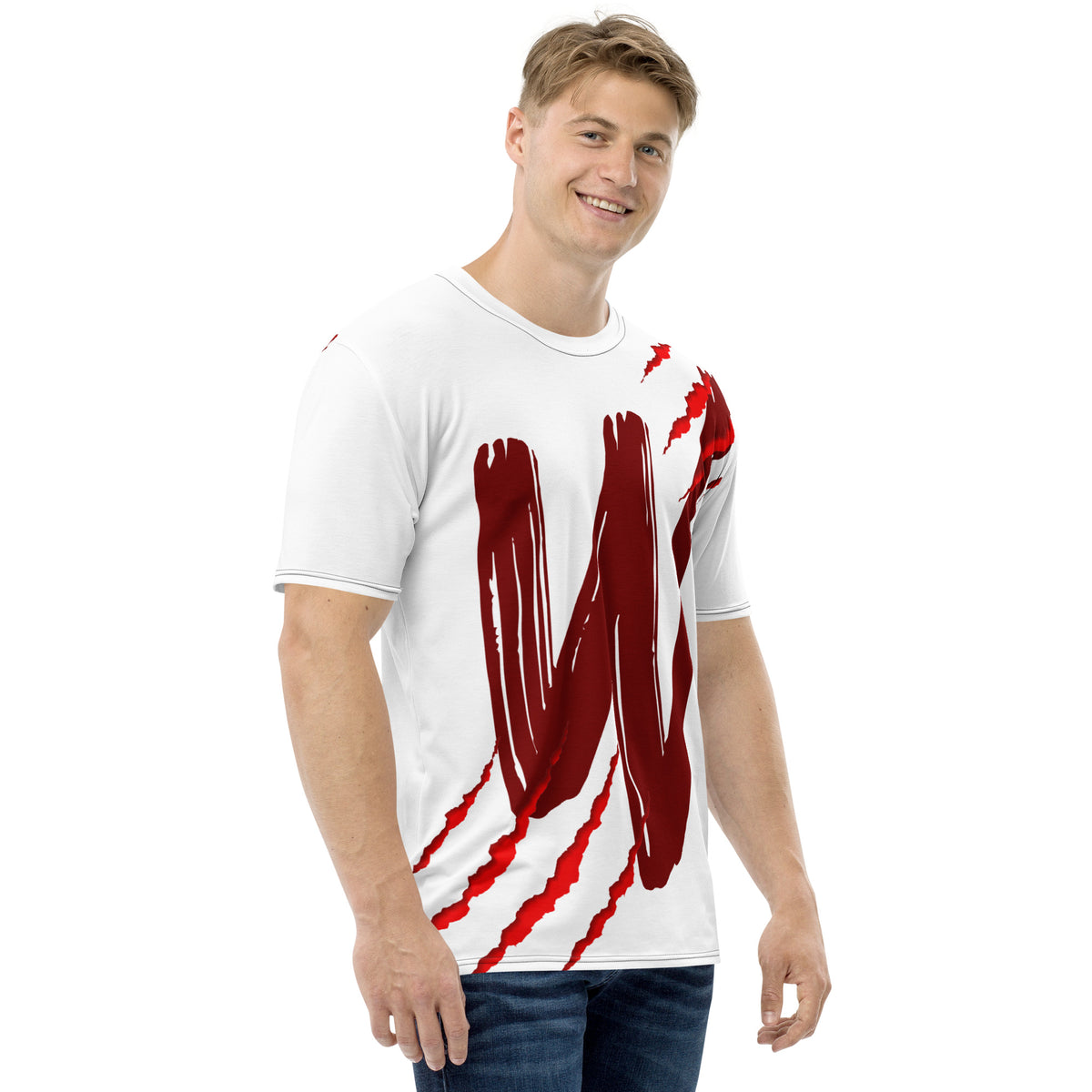 Men's dark red "W" white T-Shirt