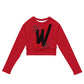 Red long-sleeve crop top black and red "W"